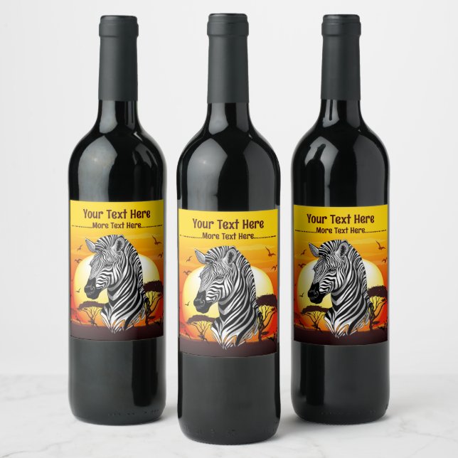 Zebra African Savanna Wild Animal Wine Label (Bottles)