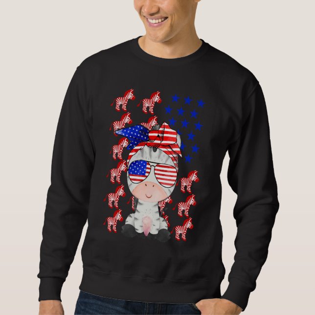 Zebra American Flag Zebra  Patriotic 4th Of July Sweatshirt (Front)