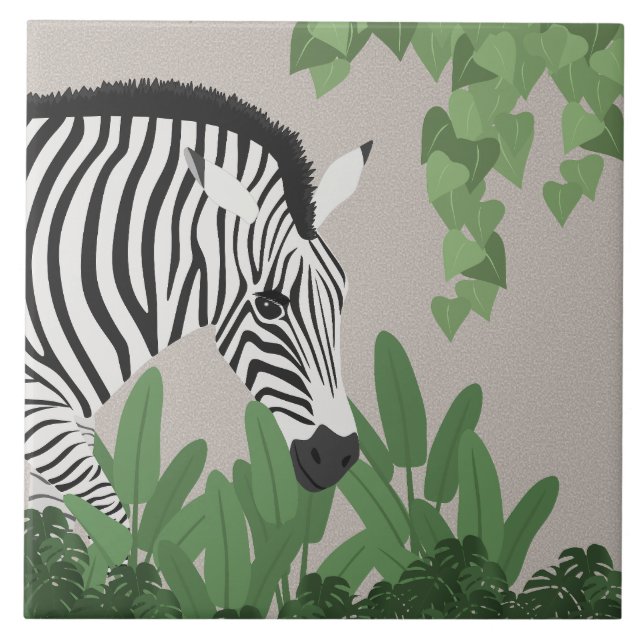 Zebra amongst Leaves Ceramic Tile (Front)