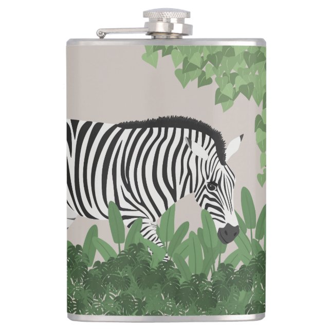 Zebra amongst Leaves Flask (Front)