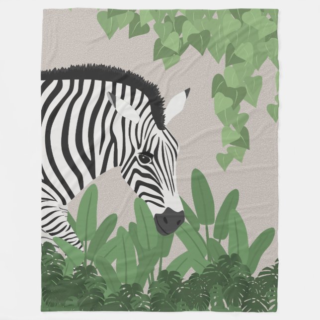 Zebra amongst Leaves Fleece Blanket (Front)
