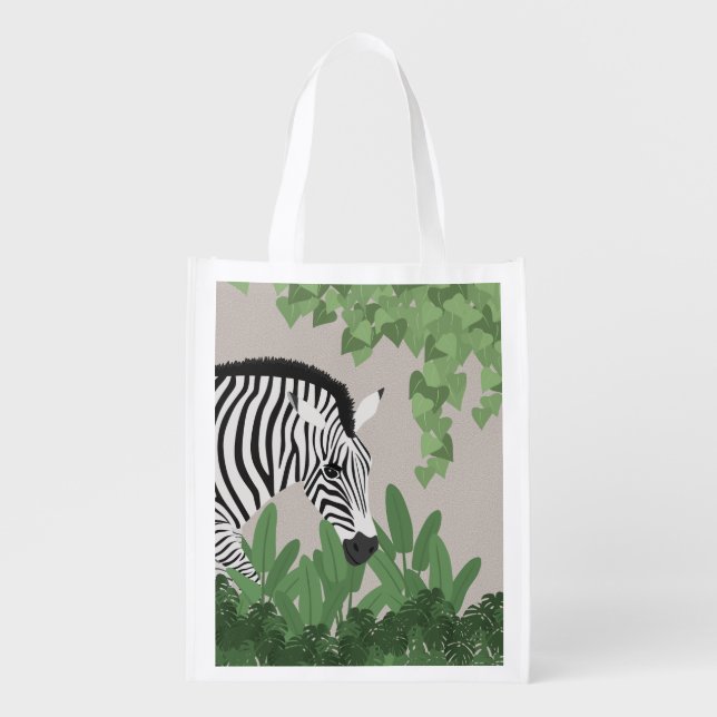 Zebra amongst Leaves Grocery Bag (Front)