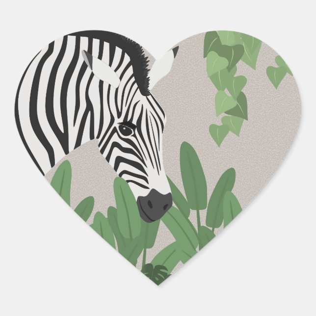 Zebra amongst Leaves Heart Sticker (Front)