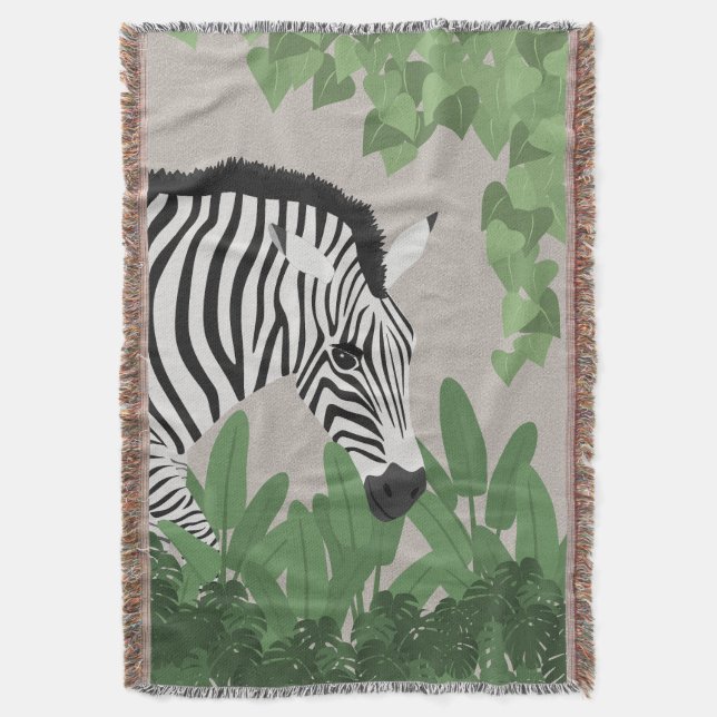 Zebra amongst Leaves Throw Blanket (Front Vertical)