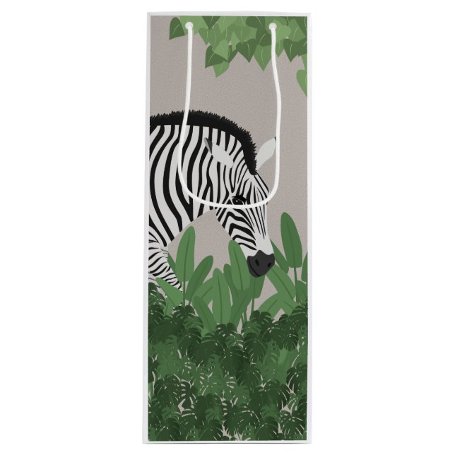 Zebra amongst Leaves Wine Gift Bag (Front)