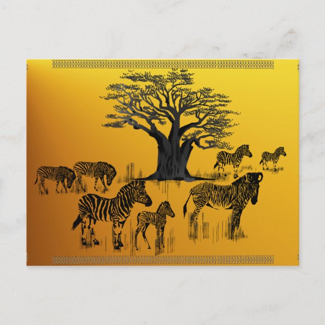 Zebra and Baobab Tree Postcard (Front)