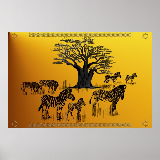 Zebra and Baobab Tree Poster (Front)