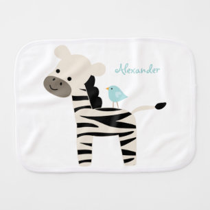 Zebra and Blue Bird Burp Cloth
