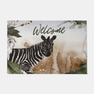 Zebra and Butterfly Watercolor Desert Welcome