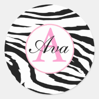 Zebra and Candy Pink Monogram Name Sticker