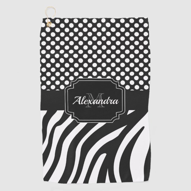 Zebra and Dots Golf Towel (Front)