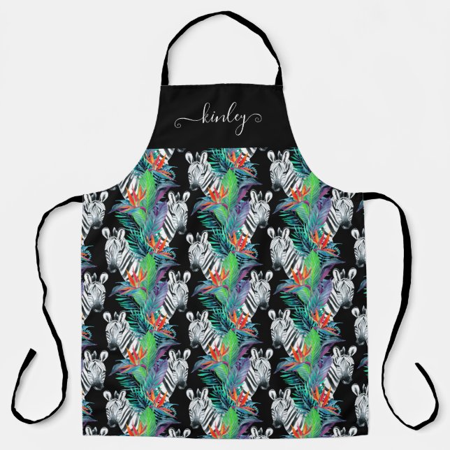 Zebra And Exotic Flowers Pattern Apron (Front)