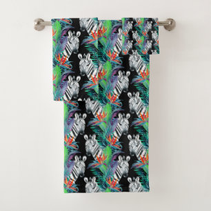 Zebra And Exotic Flowers Pattern Bath Towel Set