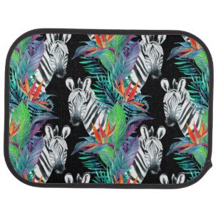 Zebra And Exotic Flowers Pattern Car Floor Mat