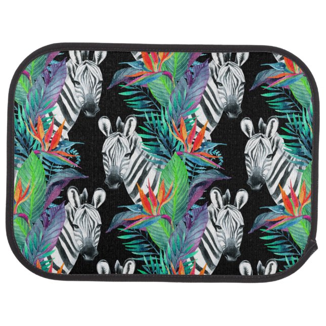 Zebra And Exotic Flowers Pattern Car Floor Mat (Rear)