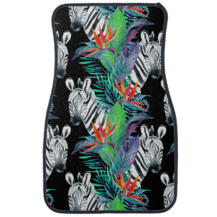 Zebra And Exotic Flowers Pattern Car Floor Mat