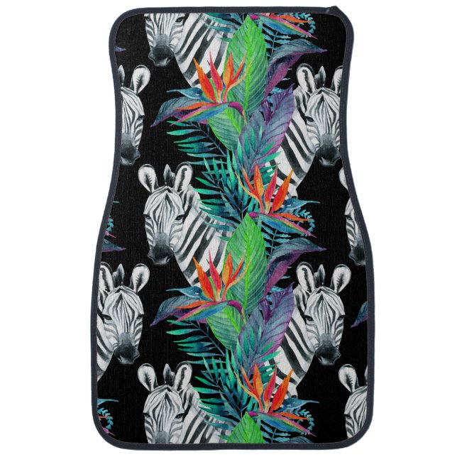 Zebra And Exotic Flowers Pattern Car Floor Mat (Front)