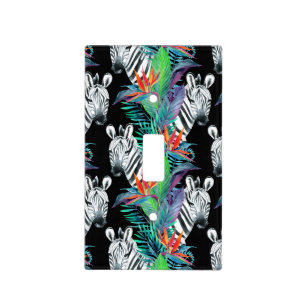 Zebra And Exotic Flowers Pattern Light Switch Cover