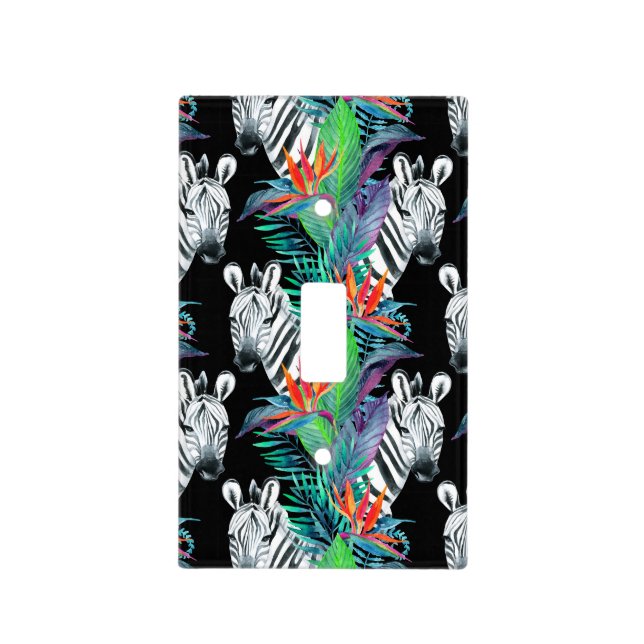 Zebra And Exotic Flowers Pattern Light Switch Cover (Front)