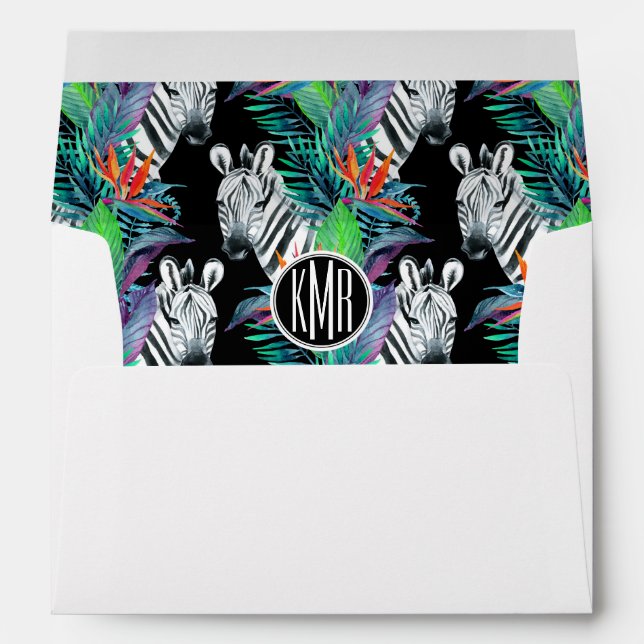 Zebra And Exotic Flowers Pattern | Monogram Envelope (Back (Bottom))