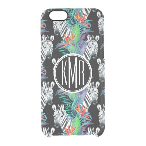 Zebra And Exotic Flowers Pattern  Monogram Clear iPhone 66S Case