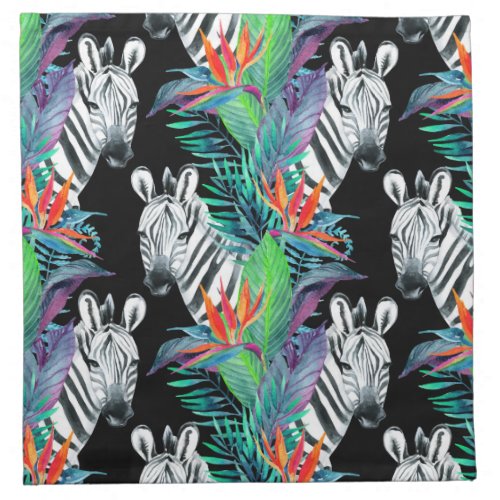 Zebra And Exotic Flowers Pattern Napkin