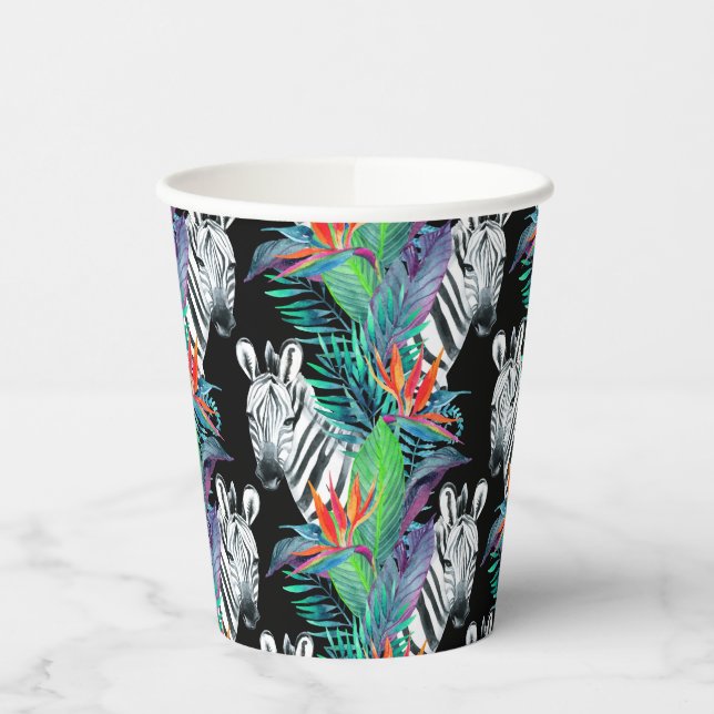 Zebra And Exotic Flowers Pattern Paper Cups (Left)