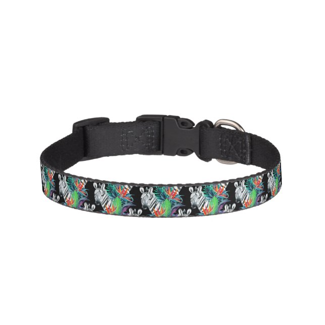 Zebra And Exotic Flowers Pattern Pet Collar (Front)