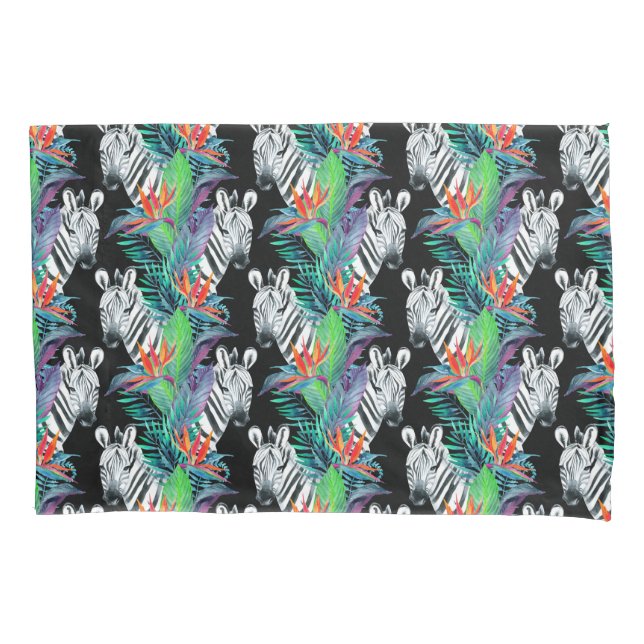 Zebra And Exotic Flowers Pattern Pillow Case (Front-Left)