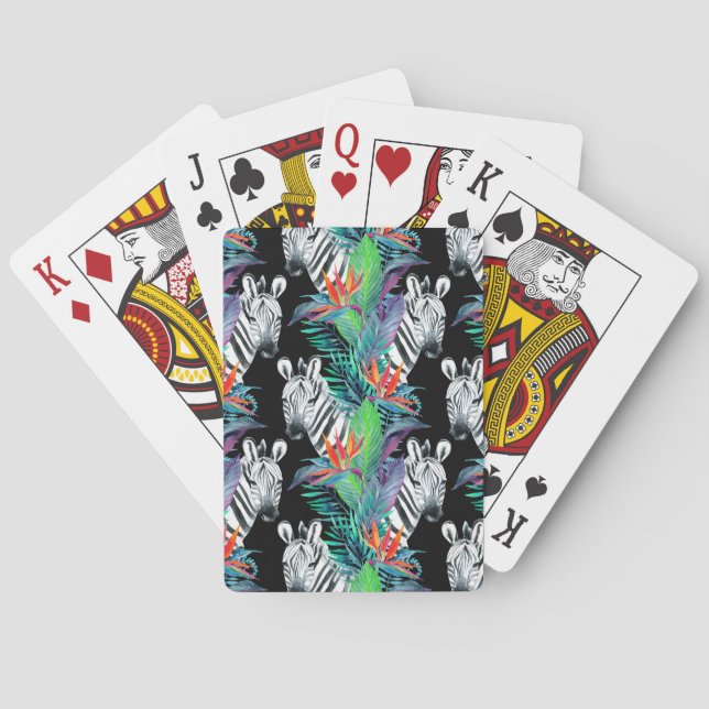 Zebra And Exotic Flowers Pattern Poker Cards (Back)