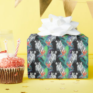 Zebra And Exotic Flowers Pattern Wrapping Paper