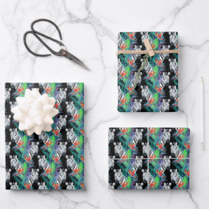 Zebra And Exotic Flowers Pattern Wrapping Paper Sheets