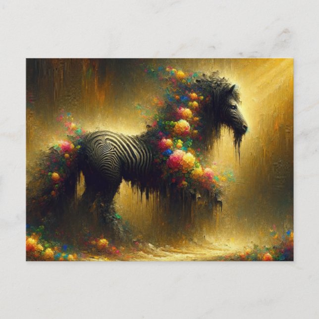 Zebra and Flowers on a Yellow Background Postcard (Front)