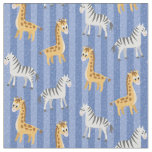 Zebra and Giraffe African Safari Blue Stripes Fabric