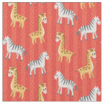 Zebra and Giraffe African Safari Red Stripes Fabric