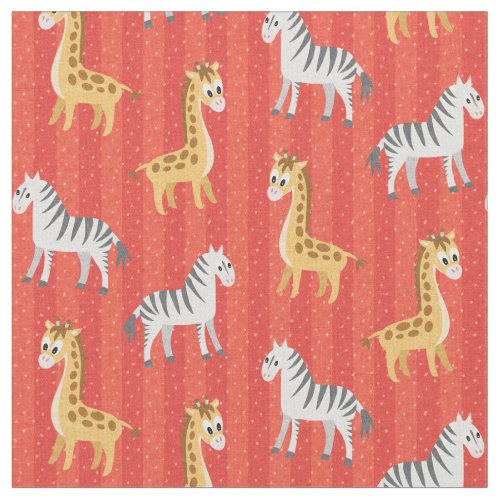 Zebra and Giraffe African Safari Red Stripes Fabric