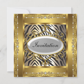 Zebra and Gold  Birthday Party Invitation