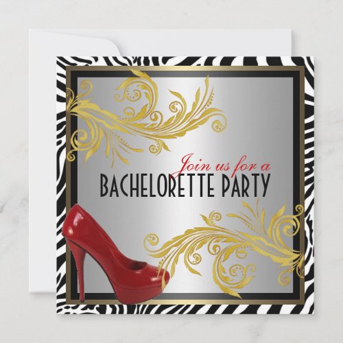 Zebra and Hot Red Heels Bachelorette Party Invite