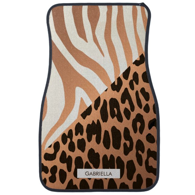 Zebra and Leopard Print Car Floor Mat (Front)