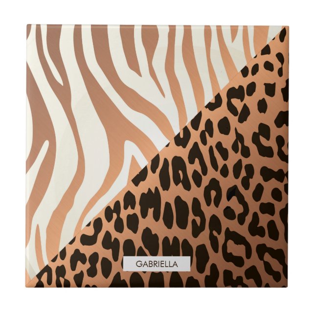 Zebra and Leopard Print Ceramic Tile (Front)