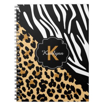 Zebra And Leopard Print Custom Monogram Notebook by theburlapfrog at Zazzle