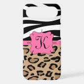 Zebra and Leopard Print Personalized Monogram Case-Mate iPhone Case (Back)