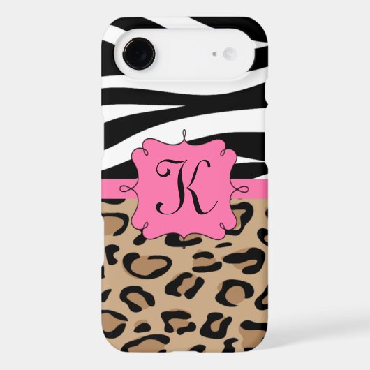 Zebra and Leopard Print Personalized Monogram Case-Mate iPhone Case (Back)