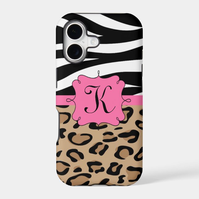 Zebra and Leopard Print Personalized Monogram Iphone Case (Back)
