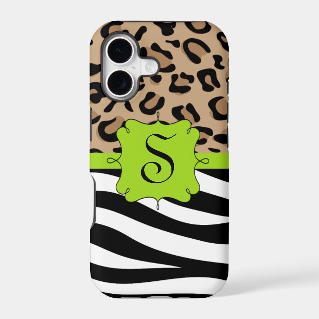Zebra and Leopard Print Personalized Monogram Iphone Case (Back)