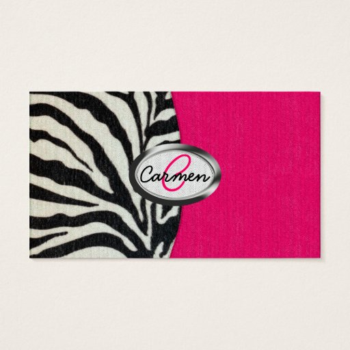 Customizable Zebra and Neon Pink with Metallic Monogram Business Cards