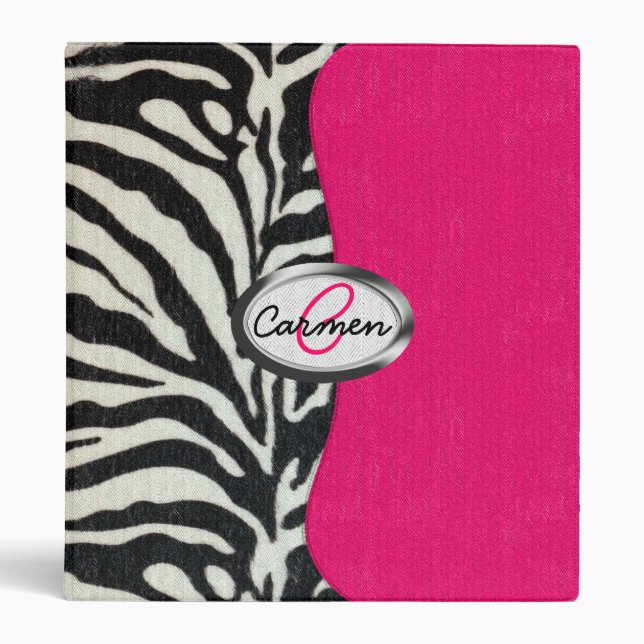 Zebra and Neon Pink with Metallic Monogram Binder (Front)