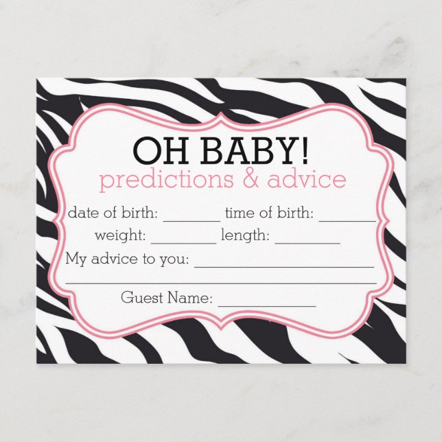 Zebra and Pink Chevron Predictions & Advice Card (Front)