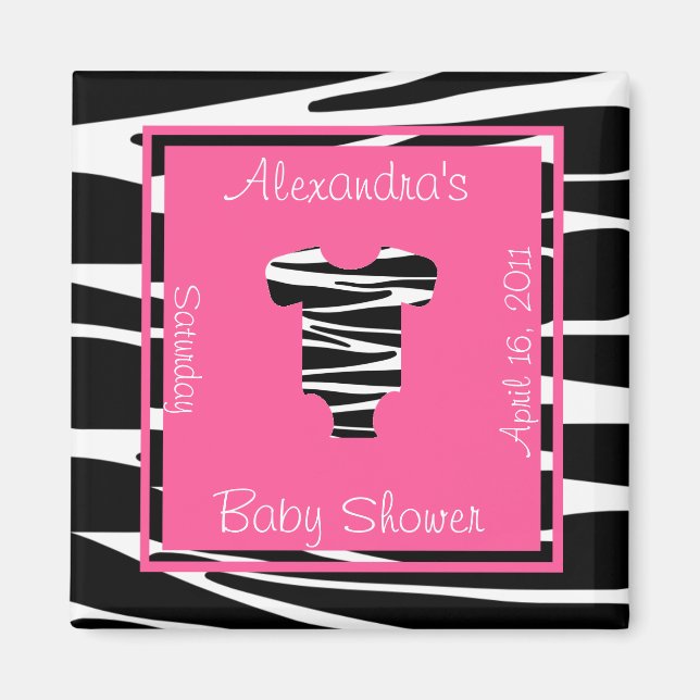 Zebra and Pink Clothes Baby Shower Favor Magnet (Front)