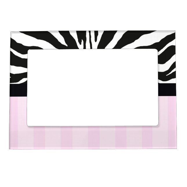 Zebra and Pink Stripes Magnetic Picture Frame (Front)